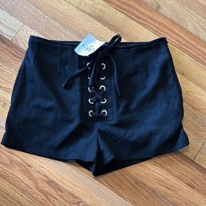 Black suede shorts